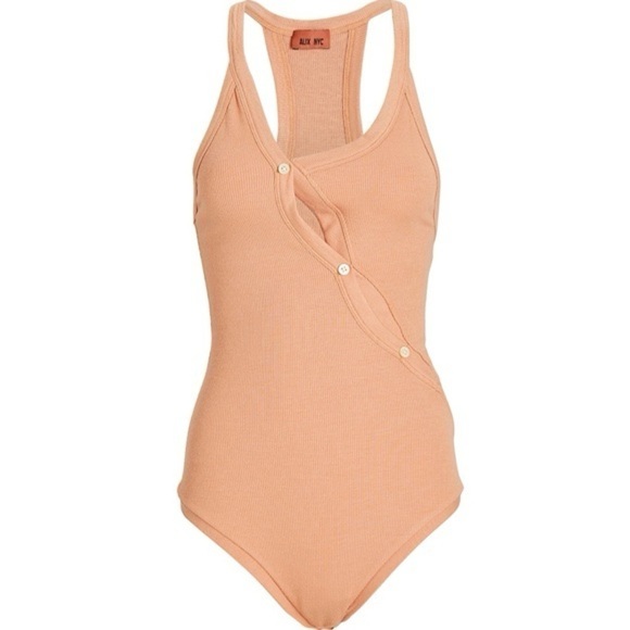 NWT Alix NYC Florence Asymmetric Button detail Bodysuit in Macchiato 🔥 Medium - Picture 4 of 4
